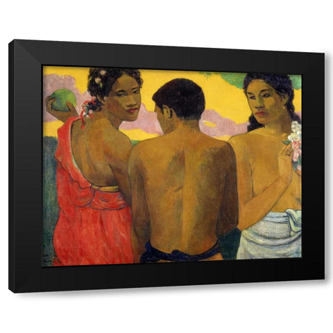 Three Tahitians Black Modern Wood Framed Art Print with Double Matting by Gauguin, Paul
