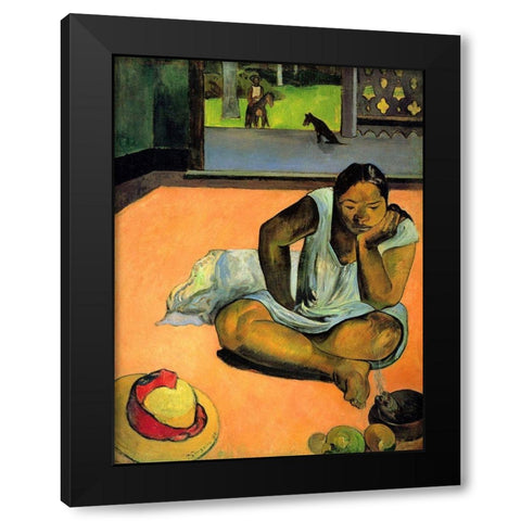 La Boudeuse (Te Faaturuma) Black Modern Wood Framed Art Print with Double Matting by Gauguin, Paul