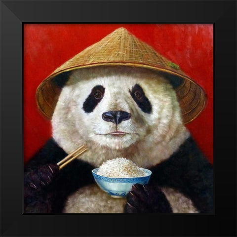 Panda Black Modern Wood Framed Art Print by Heffernan, Lucia