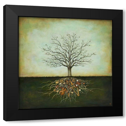 Strung Together Black Modern Wood Framed Art Print by Huynh, Duy