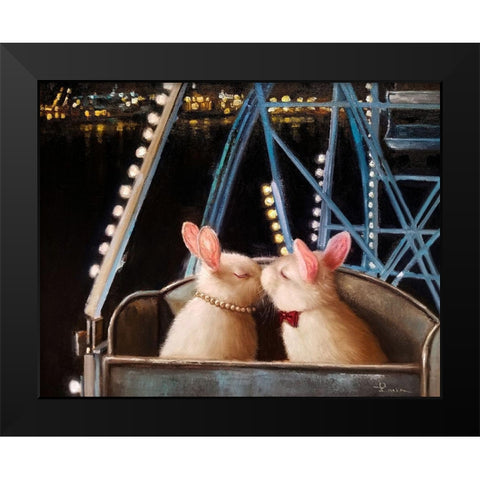 First Kiss Black Modern Wood Framed Art Print by Heffernan, Lucia