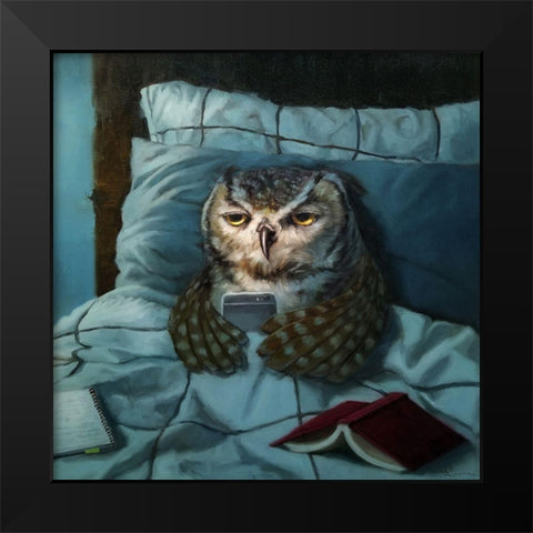 Night Owl Black Modern Wood Framed Art Print by Heffernan, Lucia
