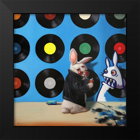 Bad Bunny Black Modern Wood Framed Art Print by Heffernan, Lucia