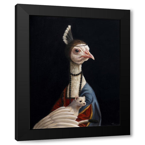 Peacock with Ermine Black Modern Wood Framed Art Print by Heffernan, Lucia