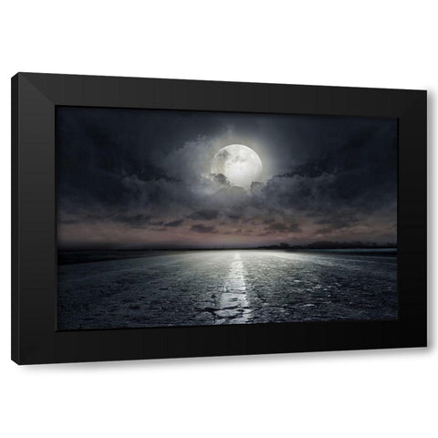 Moon Black Modern Wood Framed Art Print by PhotoINC Studio