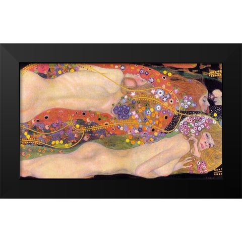 Water Serpents II Black Modern Wood Framed Art Print by Klimt, Gustav