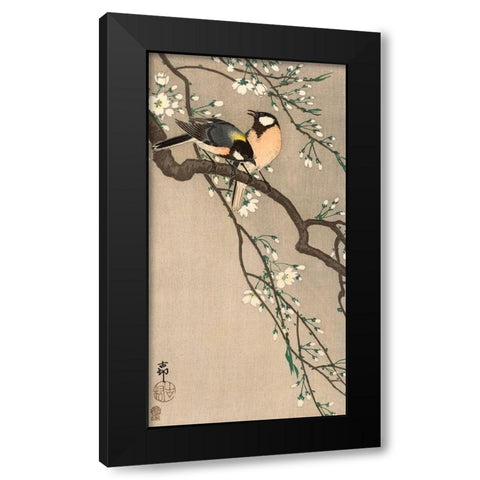 Songbirds on Cherry Branch, 1900-1910 Black Modern Wood Framed Art Print by Koson, Ohara