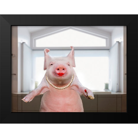Lipstick On A Pig Black Modern Wood Framed Art Print by Lund Roeser