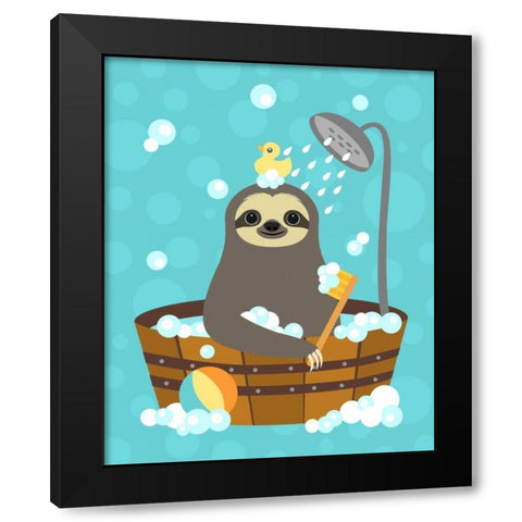 Bathing Sloth Black Modern Wood Framed Art Print by Lee, Nancy