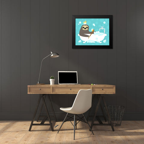 Scrubbing Bubbles Sloth Black Modern Wood Framed Art Print by Lee, Nancy