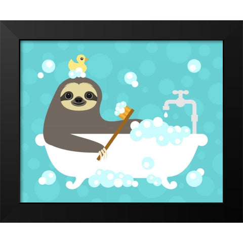 Scrubbing Bubbles Sloth Black Modern Wood Framed Art Print by Lee, Nancy
