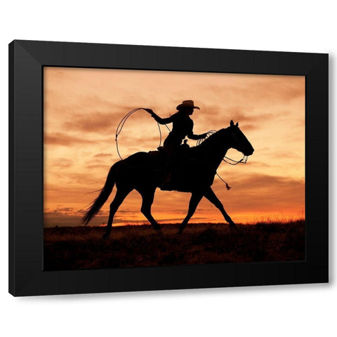 Cowgirl Silhouette Black Modern Wood Framed Art Print with Double Matting by Leacock, J.C.