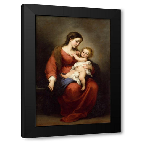 Virgin and Child Black Modern Wood Framed Art Print with Double Matting by Murillo, Bartolome Esteban