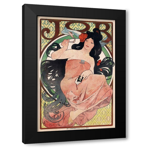 Job - Cigarette Rolling Papers Advertisement Black Modern Wood Framed Art Print with Double Matting by Mucha, Alphonse