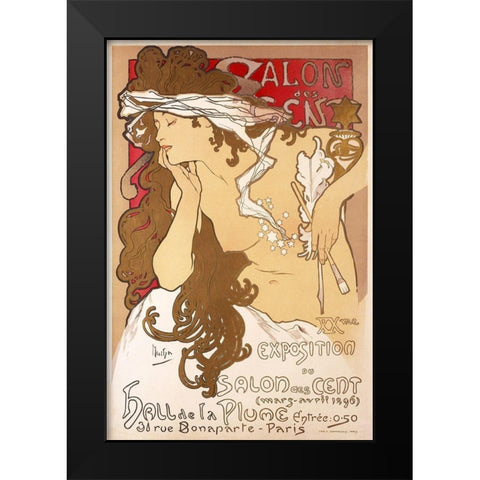 Salon des Cent 20th Exhibition Black Modern Wood Framed Art Print by Mucha, Alphonse