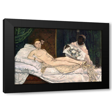 Olympia Black Modern Wood Framed Art Print with Double Matting by Manet, Edouard