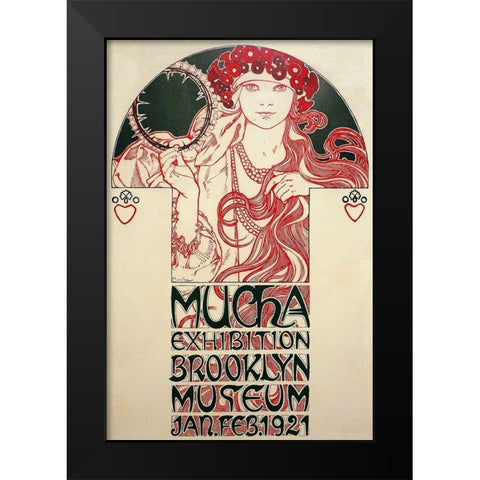 Mucha Exhibition, Brooklyn Museum, 1920 Black Modern Wood Framed Art Print by Mucha, Alphonse