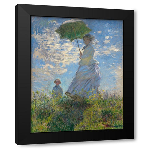Woman with a Parasol - Madame Monet and Her Son, 1875 Black Modern Wood Framed Art Print with Double Matting by Monet, Claude