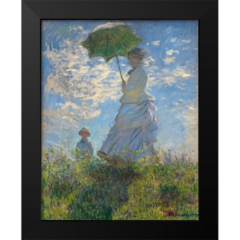 Woman with a Parasol - Madame Monet and Her Son, 1875 Black Modern Wood Framed Art Print by Monet, Claude