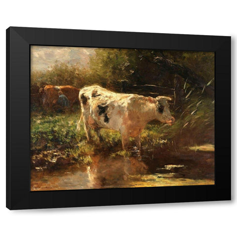 Cow beside a Ditch, c. 1885-1895 Black Modern Wood Framed Art Print by Maris, Willem