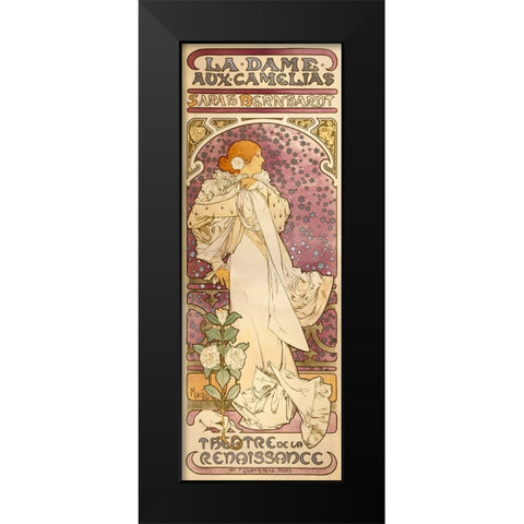 The Lady of the Camellias - Sarah Bernhardt, 1896 Black Modern Wood Framed Art Print by Mucha, Alphonse