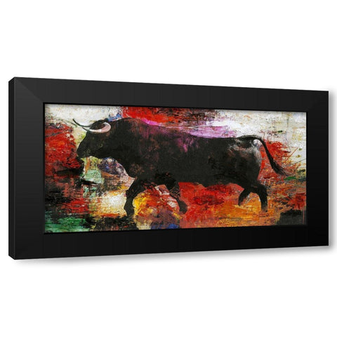 Bull Black Modern Wood Framed Art Print with Double Matting by Design Fabrikken