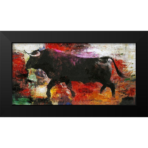 Bull Black Modern Wood Framed Art Print by Design Fabrikken