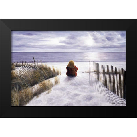 Girl on the Beach Black Modern Wood Framed Art Print by Romanello, Diane