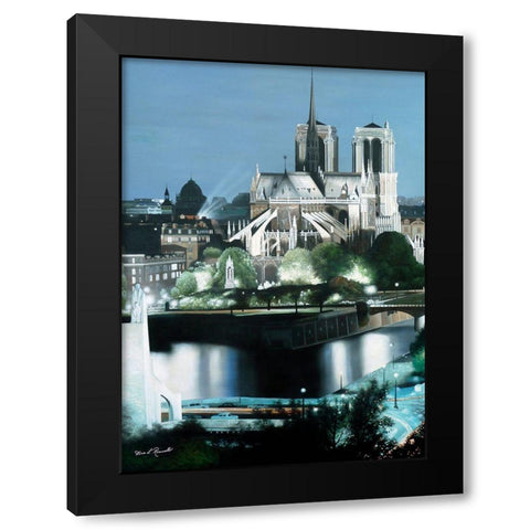 Notre Dame Black Modern Wood Framed Art Print with Double Matting by Romanello, Diane