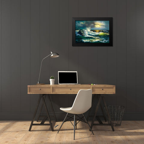 Ocean Waves Black Modern Wood Framed Art Print by Romanello, Diane