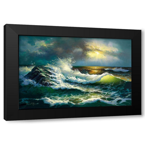 Ocean Waves Black Modern Wood Framed Art Print by Romanello, Diane