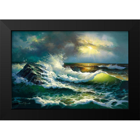 Ocean Waves Black Modern Wood Framed Art Print by Romanello, Diane