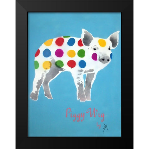 Piggy Wig Black Modern Wood Framed Art Print by Sly, Juan
