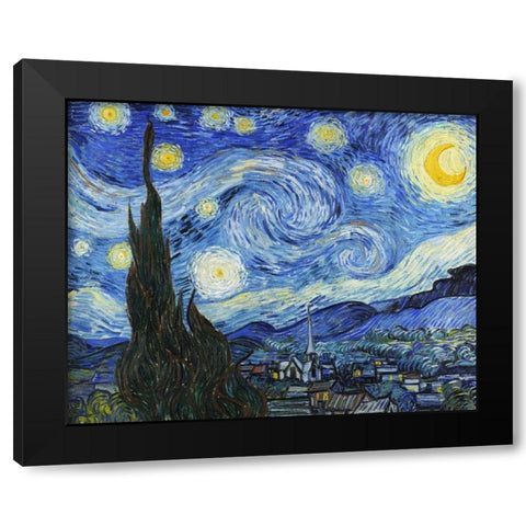 Starry Night Black Modern Wood Framed Art Print by Van Gogh, Vincent