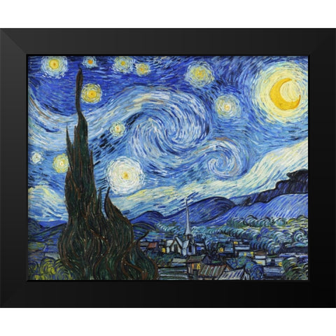 Starry Night Black Modern Wood Framed Art Print by Van Gogh, Vincent