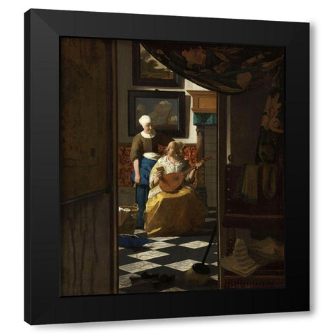 The Love Letter Black Modern Wood Framed Art Print with Double Matting by Vermeer, Johannes