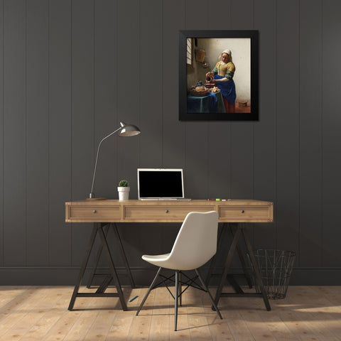 The Milkmaid Black Modern Wood Framed Art Print by Vermeer, Johannes