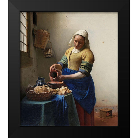 The Milkmaid Black Modern Wood Framed Art Print by Vermeer, Johannes