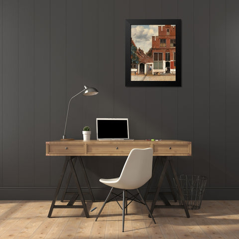 View of Houses in Delft, Known as The Little Street, c. 1658 Black Modern Wood Framed Art Print by Vermeer, Johannes