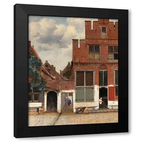 View of Houses in Delft, Known as The Little Street, c. 1658 Black Modern Wood Framed Art Print with Double Matting by Vermeer, Johannes