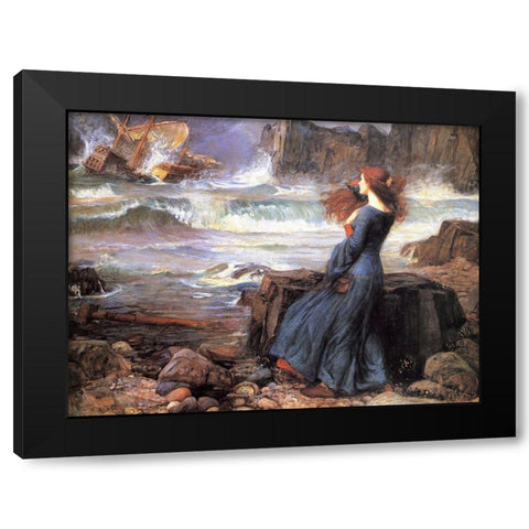 Miranda the Tempest Black Modern Wood Framed Art Print with Double Matting by Waterhouse, John William