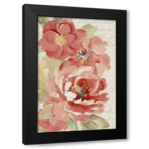 Blossoms On Script Black Modern Wood Framed Art Print by Loreth, Lanie