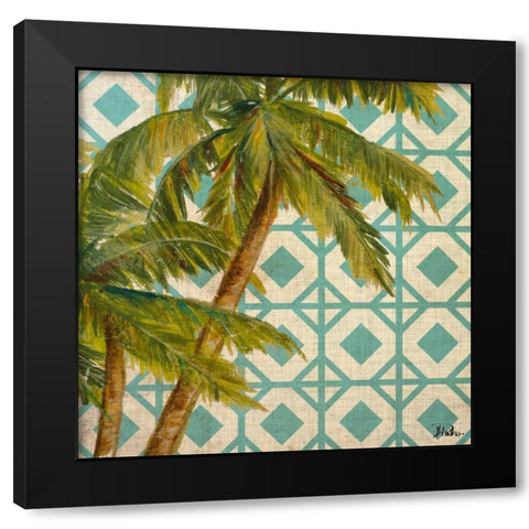 Beach Palm Turquoise Pattern I Black Modern Wood Framed Art Print with Double Matting by Pinto, Patricia