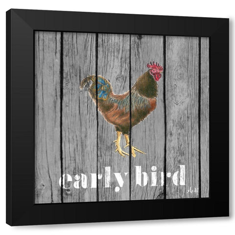 Early Bird Rooster Black Modern Wood Framed Art Print with Double Matting by Metz, Andi