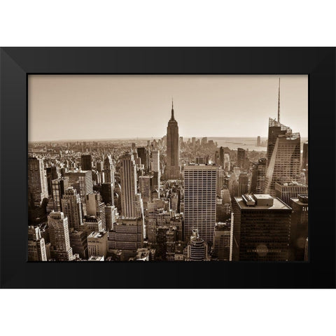 New York Sepia View Black Modern Wood Framed Art Print by Bill Carson Photography