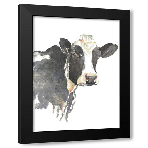 Watercolor Cow Black Modern Wood Framed Art Print with Double Matting by Pinto, Patricia