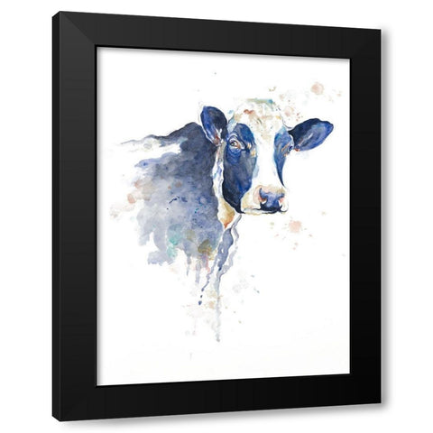 Watercolor Blue Cow Black Modern Wood Framed Art Print by Pinto, Patricia