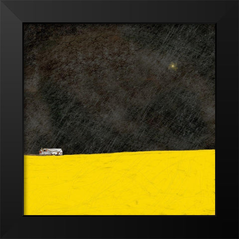 Barn in the Distance at Night Black Modern Wood Framed Art Print by Mabat, Ynon