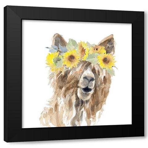 Sunflower Llama II Black Modern Wood Framed Art Print by Loreth, Lanie