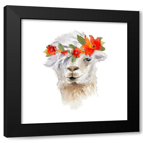 Floral Llama II Black Modern Wood Framed Art Print with Double Matting by Loreth, Lanie